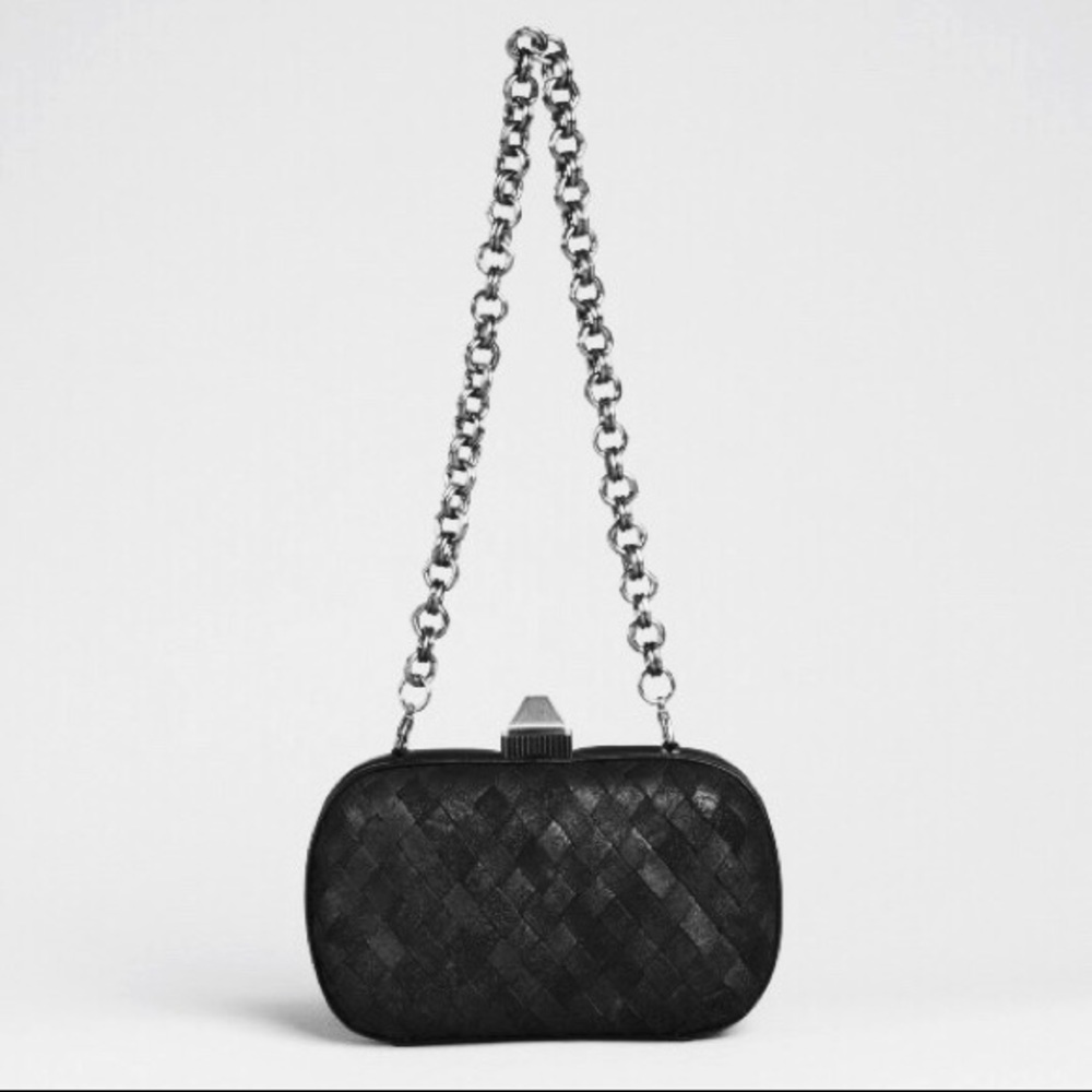 Pour La Victoire Black Leather Basket Weave Clutch
